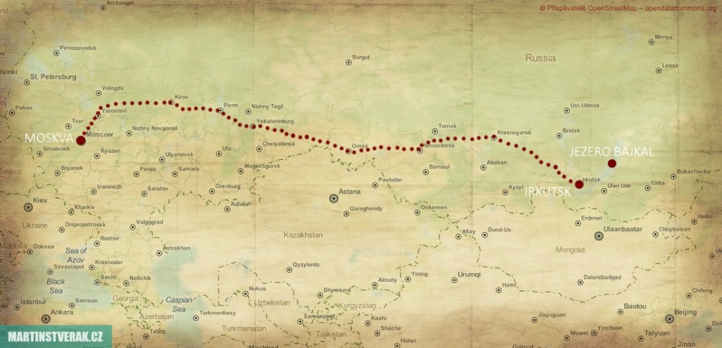 mapa transsibiřské magistrály Moskva – Irkutsk